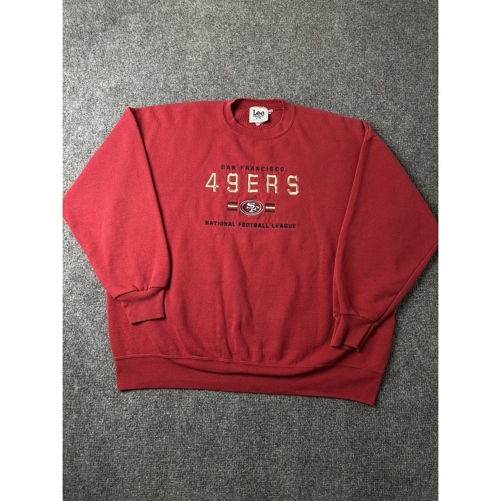Mens San Francisco 49ers Lee Sport Red Crewneck Sweatshirt, Size 2XL